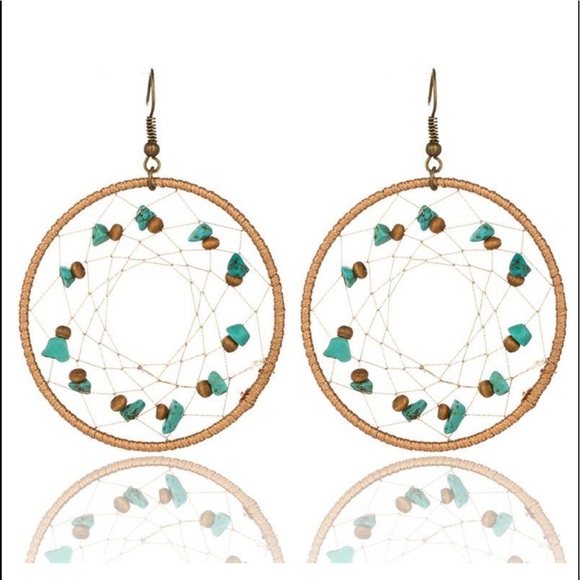 Boho Dream Catcher Beaded Woven Hoop Earrings - Picture 2 of 2